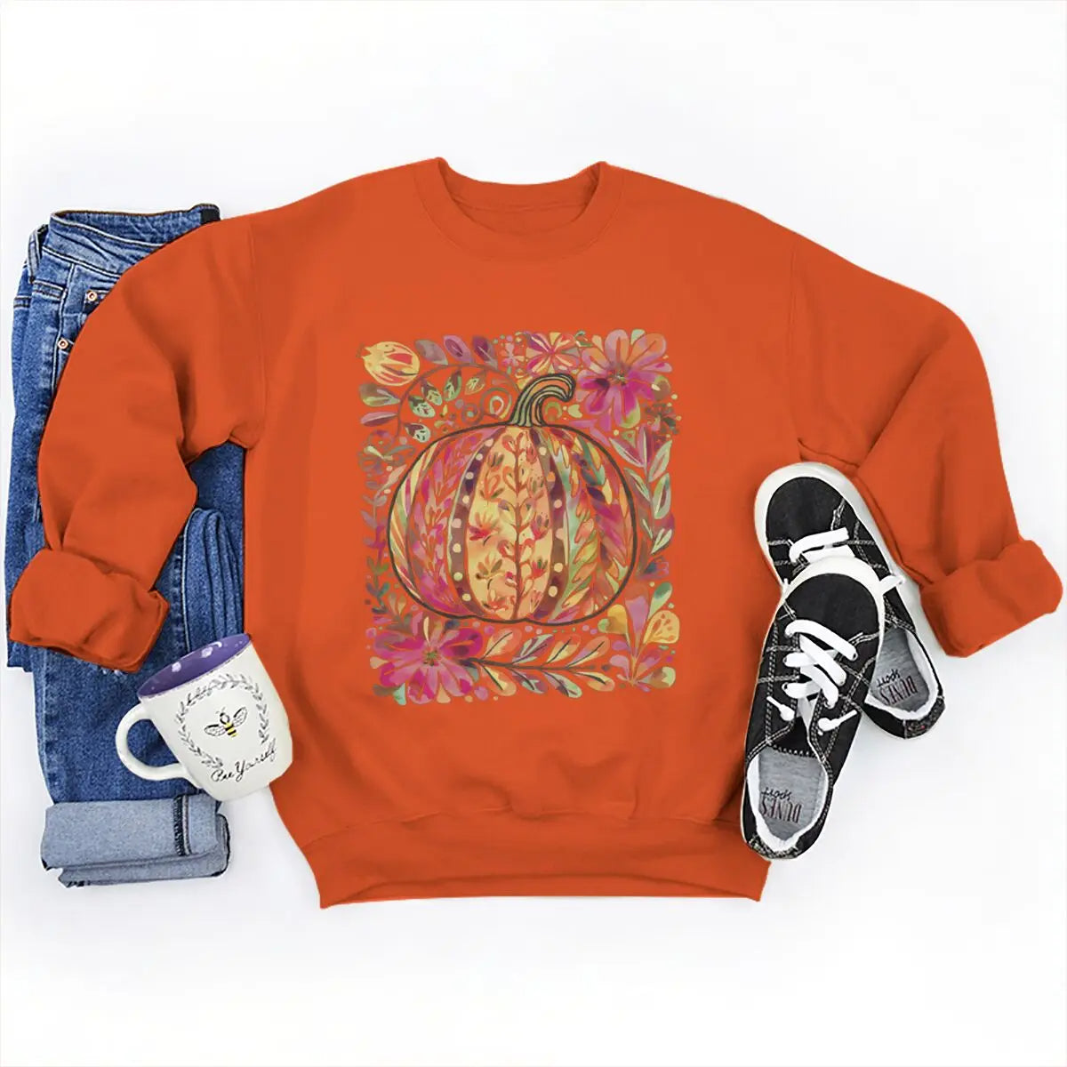 Fall Halloween Pumpkin Sweatshirt – Women’s Oversized Graphic Crewneck Pullover