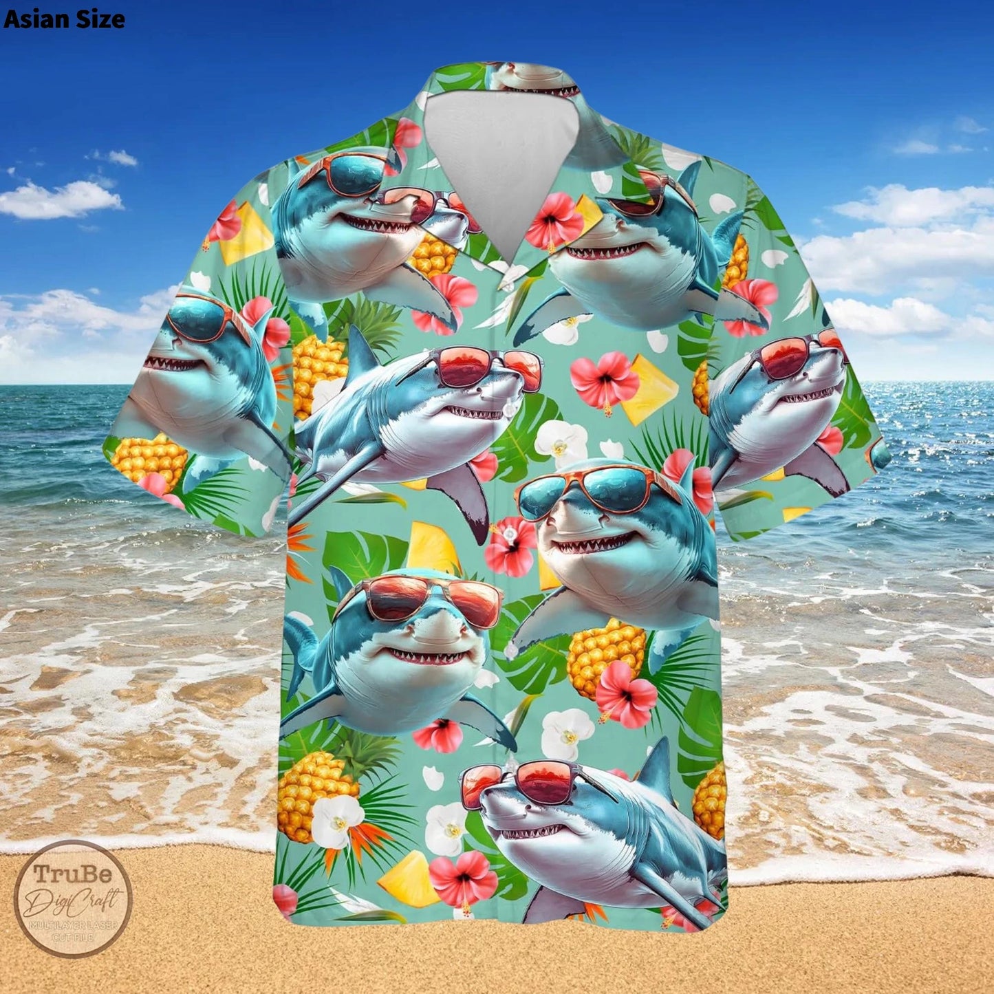 Shark Hawaii Shirt – Tropical Aloha Summer Beach Button Down for Men & Women