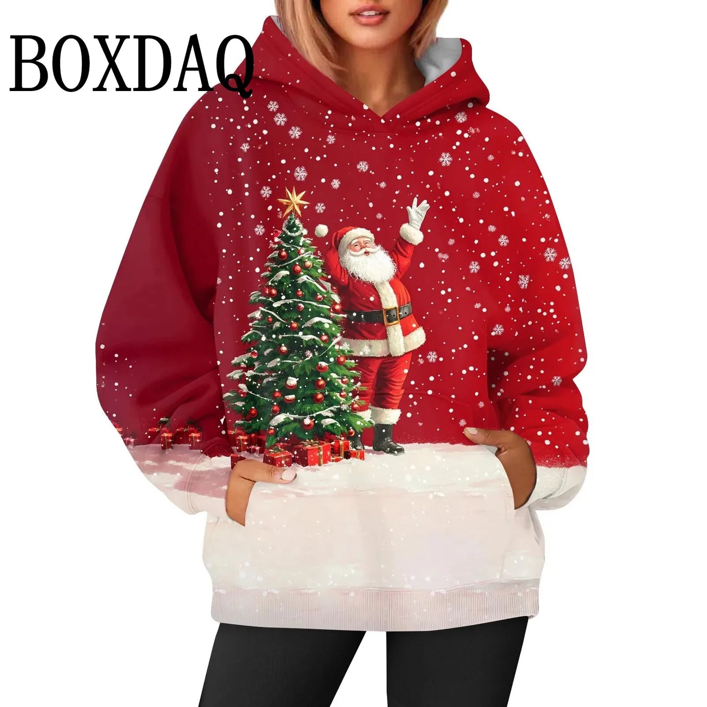 Women’s Christmas Sweatshirt – 3D Santa Claus & Christmas Tree Pullover