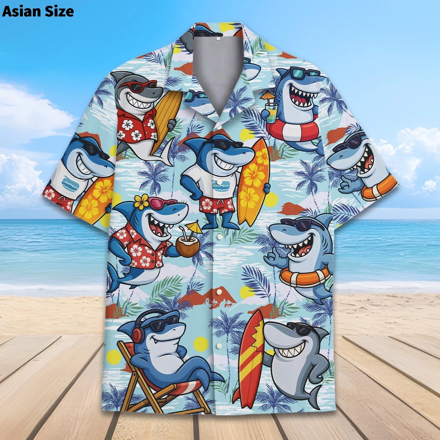 Shark Hawaii Shirt – Tropical Aloha Summer Beach Button Down for Men & Women