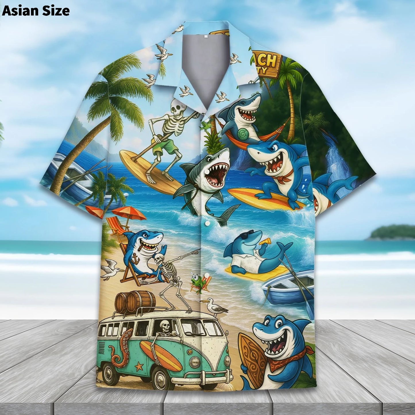 Shark Hawaii Shirt – Tropical Aloha Summer Beach Button Down for Men & Women