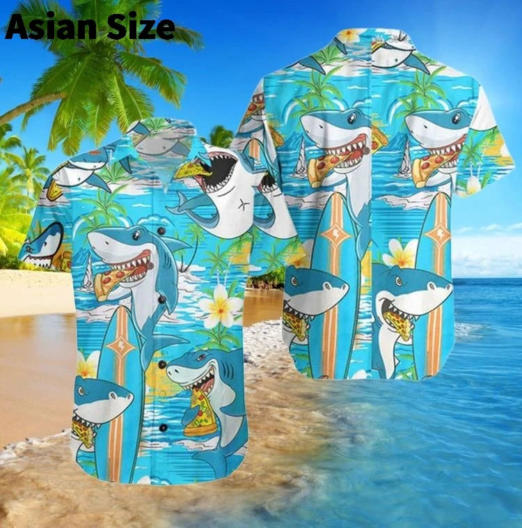 Shark Hawaii Shirt – Tropical Aloha Summer Beach Button Down for Men & Women