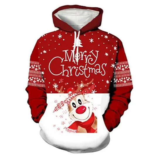 Men’s Christmas Hoodie – Funny Santa Claus Print Oversized Sweatshirt