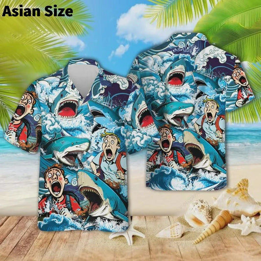 Shark Hawaii Shirt – Tropical Aloha Summer Beach Button Down for Men & Women