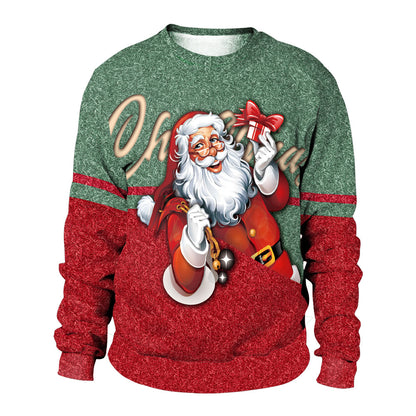 Men’s Christmas Sweatshirt – 3D Snowflake Print Red & White Crewneck Pullover