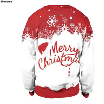 Men’s Christmas Sweatshirt – 3D Snowflake Print Red & White Crewneck Pullover