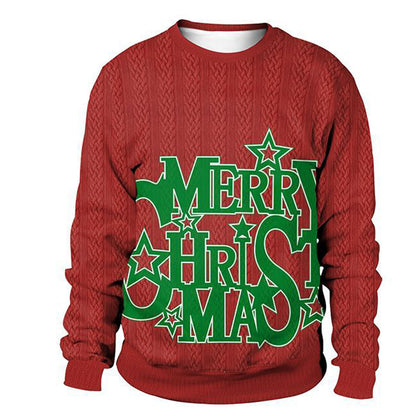 Men’s Christmas Sweatshirt – 3D Snowflake Print Red & White Crewneck Pullover