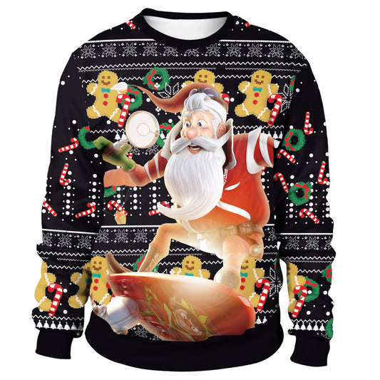 Men’s Christmas Sweatshirt – 3D Snowflake Print Red & White Crewneck Pullover