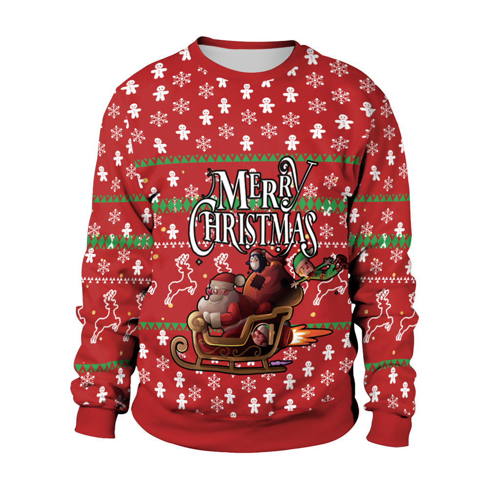 Men’s Christmas Sweatshirt – 3D Snowflake Print Red & White Crewneck Pullover