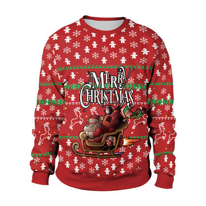 Men’s Christmas Sweatshirt – 3D Snowflake Print Red & White Crewneck Pullover
