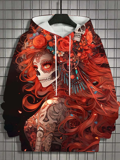Women’s Skull Hoodie – Casual Autumn Long Sleeve Horror Graphic Pullover
