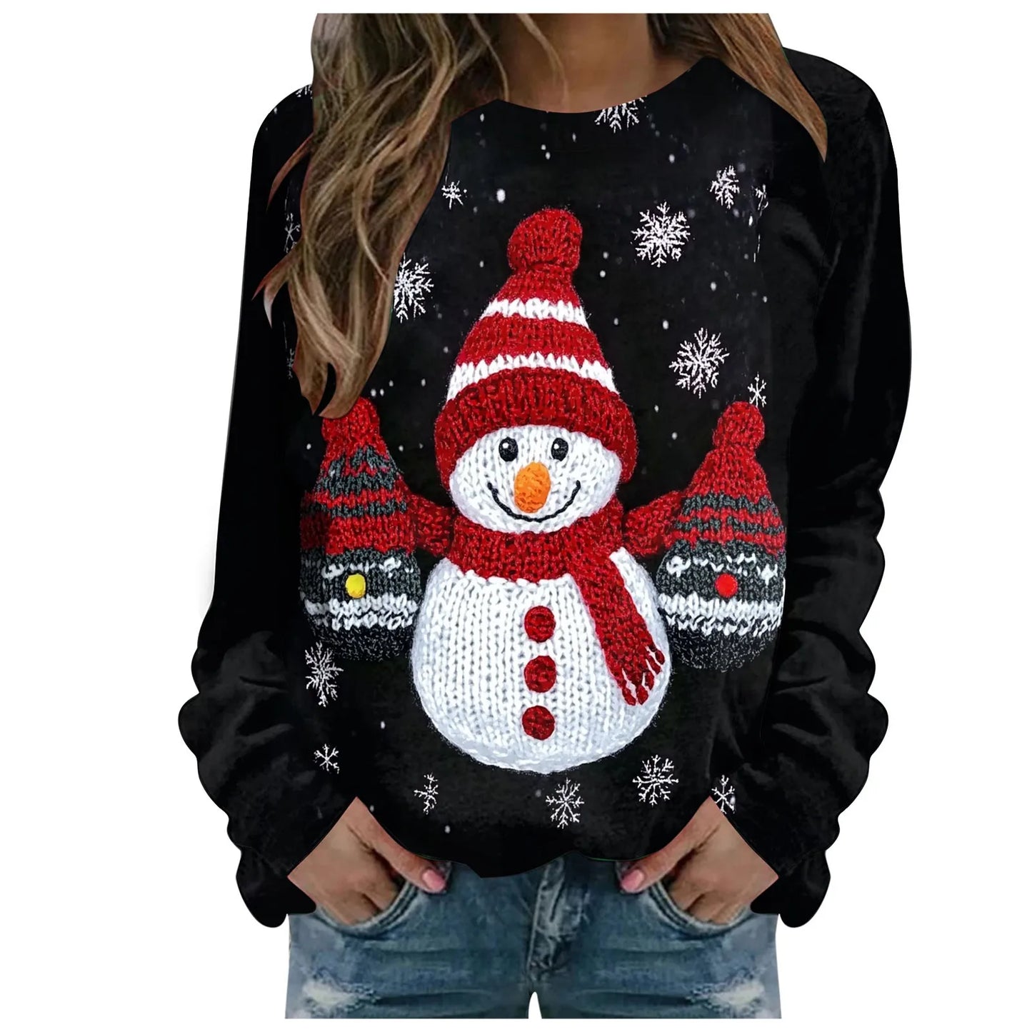 Women’s Christmas Sweatshirt – Santa Claus Print Long Sleeve Crewneck