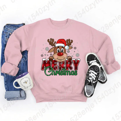 Women’s Christmas Reindeer Sweatshirt – Plaid Graphic Long Sleeve Crewneck