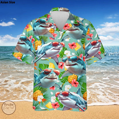 Shark Hawaii Shirt – Tropical Aloha Summer Beach Button Down for Men & Women
