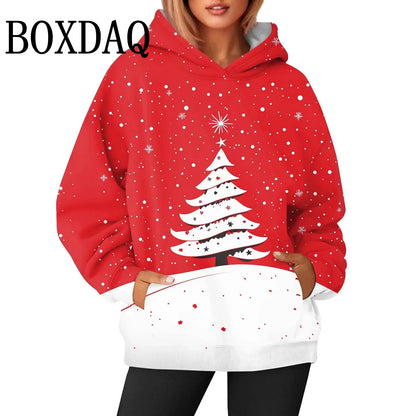 Women’s Christmas Sweatshirt – 3D Santa Claus & Christmas Tree Pullover