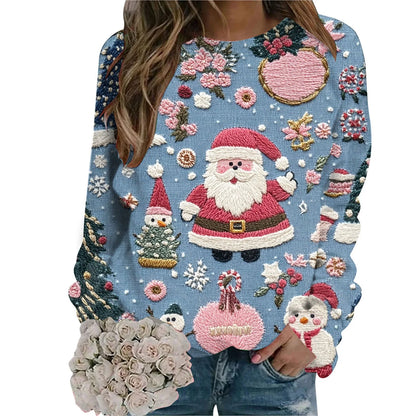 Women’s Christmas Sweatshirt – Santa Claus Print Long Sleeve Crewneck