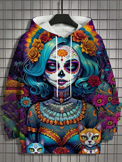 Women’s Skull Hoodie – Casual Autumn Long Sleeve Horror Graphic Pullover