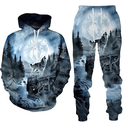 Wolf 3D Tracksuit – Men’s Hoodie & Pants Set Casual Autumn Winter Outfit