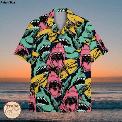 Shark Hawaii Shirt – Tropical Aloha Summer Beach Button Down for Men & Women