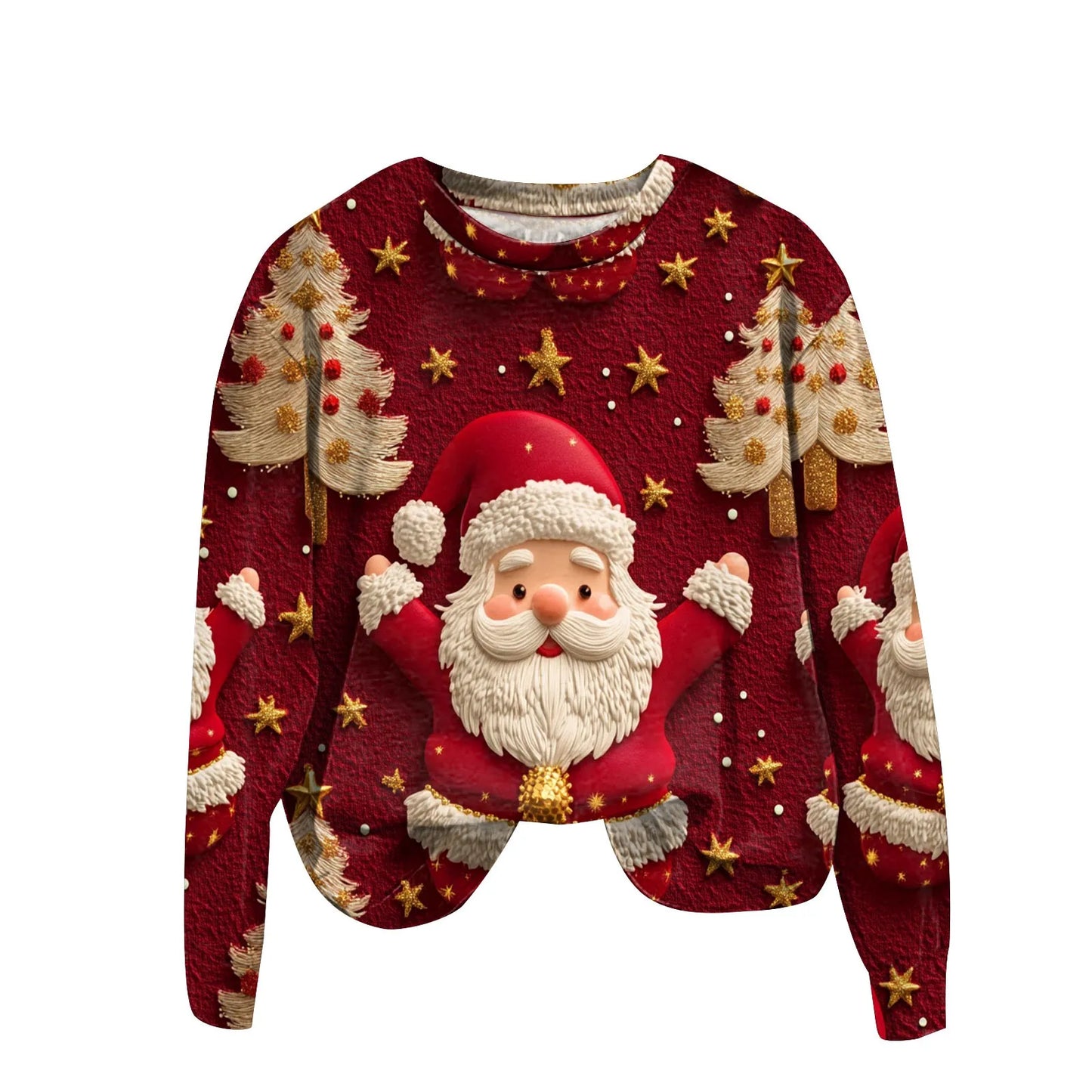Women’s Christmas Sweatshirt – Santa Claus Print Long Sleeve Crewneck