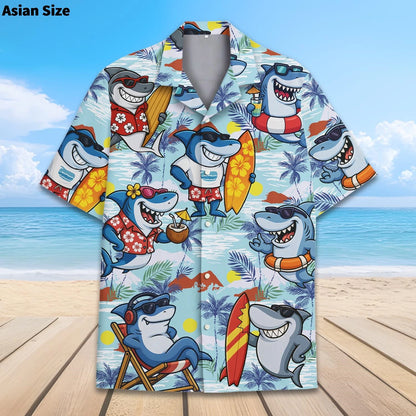 Shark Hawaii Shirt – Tropical Aloha Summer Beach Button Down for Men & Women