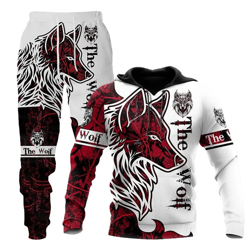 Wolf 3D Tracksuit – Men’s Hoodie & Pants Set Casual Autumn Winter Outfit