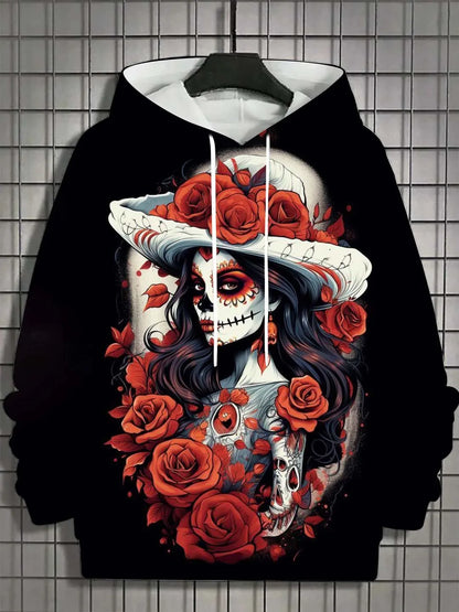 Women’s Skull Hoodie – Casual Autumn Long Sleeve Horror Graphic Pullover