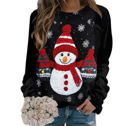 Women’s Christmas Sweatshirt – Santa Claus Print Long Sleeve Crewneck