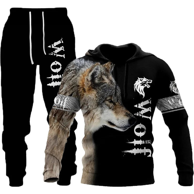 Wolf 3D Tracksuit – Men’s Hoodie & Pants Set Casual Autumn Winter Outfit
