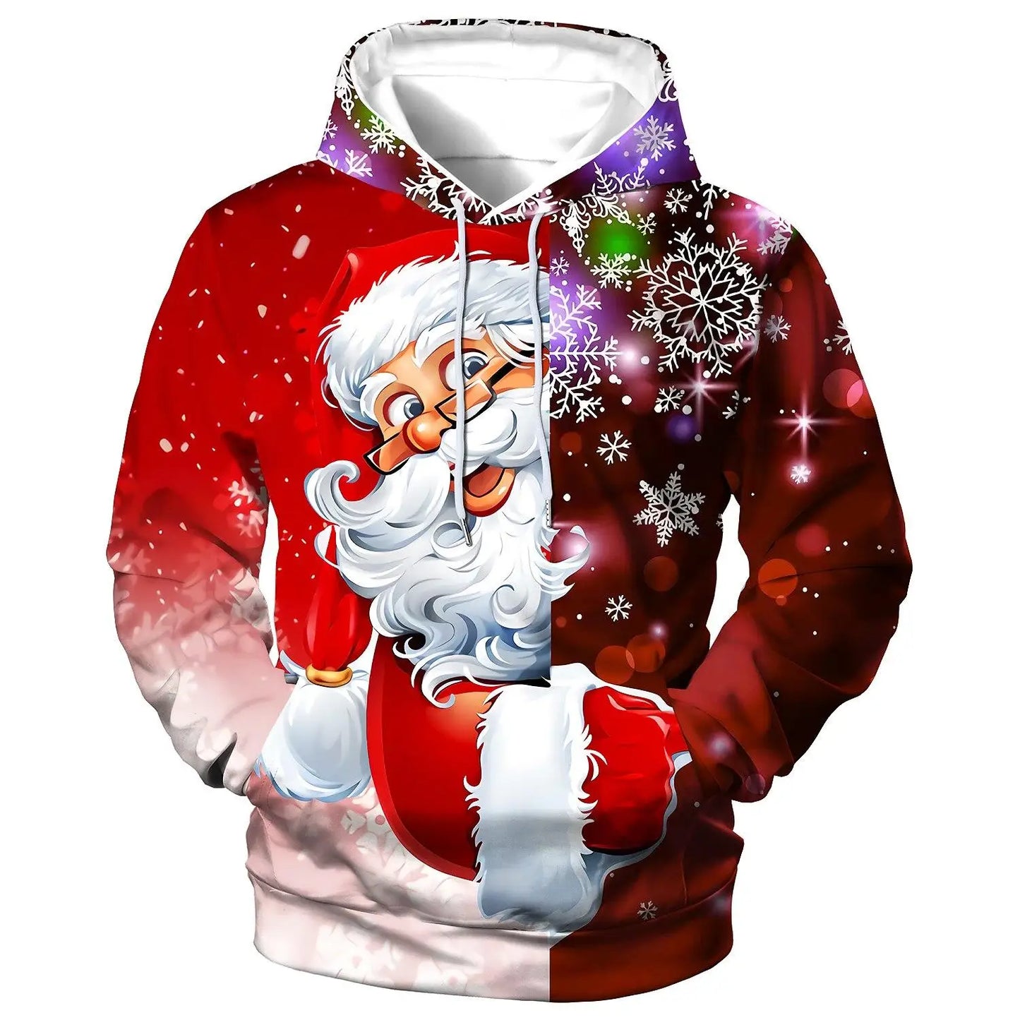 Men’s Christmas Hoodie – Funny Santa Claus Print Oversized Sweatshirt