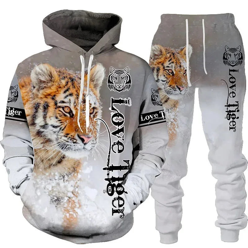Wolf 3D Tracksuit – Men’s Hoodie & Pants Set Casual Autumn Winter Outfit