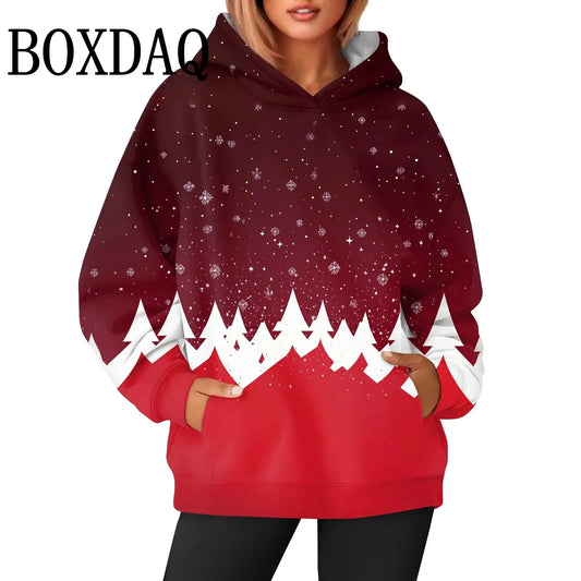 Women’s Christmas Sweatshirt – 3D Santa Claus & Christmas Tree Pullover