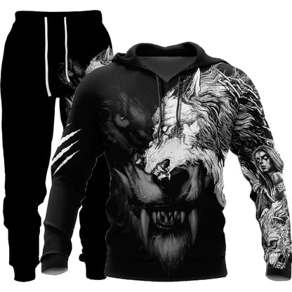 Wolf 3D Tracksuit – Men’s Hoodie & Pants Set Casual Autumn Winter Outfit