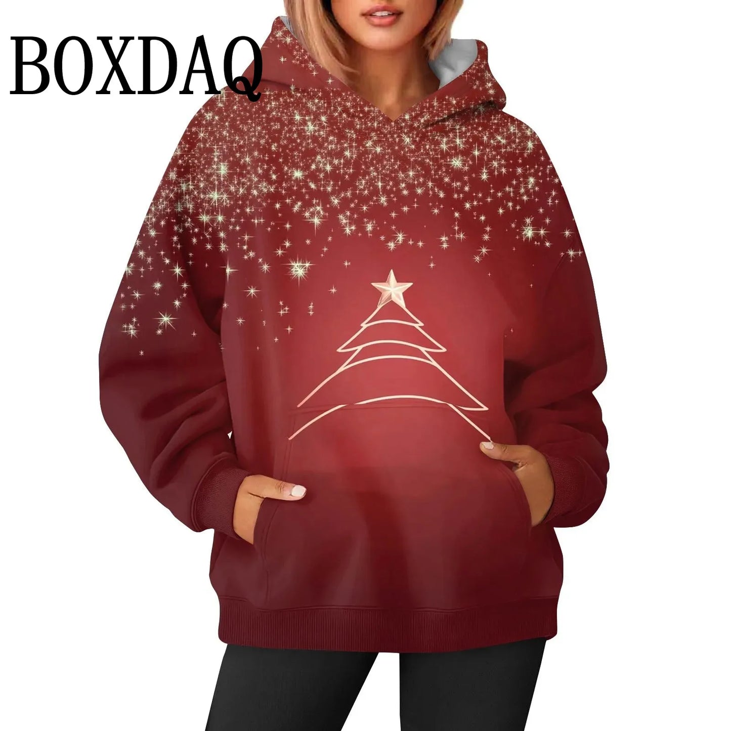 Women’s Christmas Sweatshirt – 3D Santa Claus & Christmas Tree Pullover