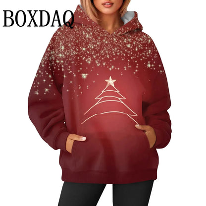 Women’s Christmas Sweatshirt – 3D Santa Claus & Christmas Tree Pullover