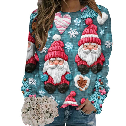 Women’s Christmas Sweatshirt – Santa Claus Print Long Sleeve Crewneck