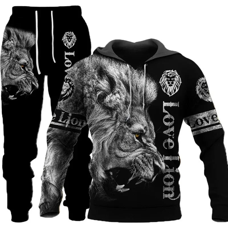 Wolf 3D Tracksuit – Men’s Hoodie & Pants Set Casual Autumn Winter Outfit