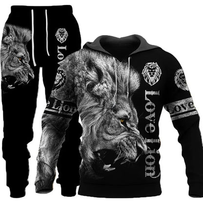 Wolf 3D Tracksuit – Men’s Hoodie & Pants Set Casual Autumn Winter Outfit