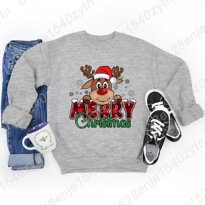 Women’s Christmas Reindeer Sweatshirt – Plaid Graphic Long Sleeve Crewneck