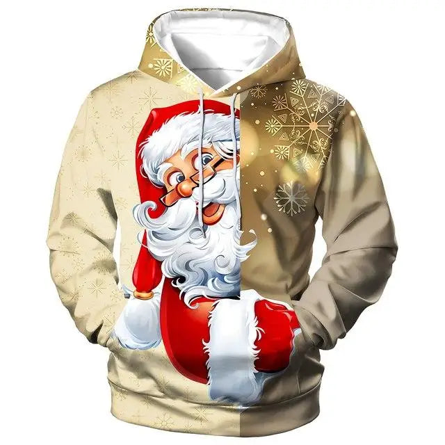 Men’s Christmas Hoodie – Funny Santa Claus Print Oversized Sweatshirt