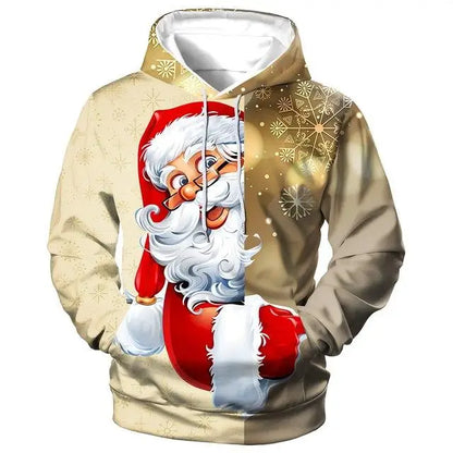 Men’s Christmas Hoodie – Funny Santa Claus Print Oversized Sweatshirt