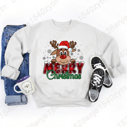 Women’s Christmas Reindeer Sweatshirt – Plaid Graphic Long Sleeve Crewneck