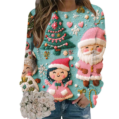 Women’s Christmas Sweatshirt – Santa Claus Print Long Sleeve Crewneck