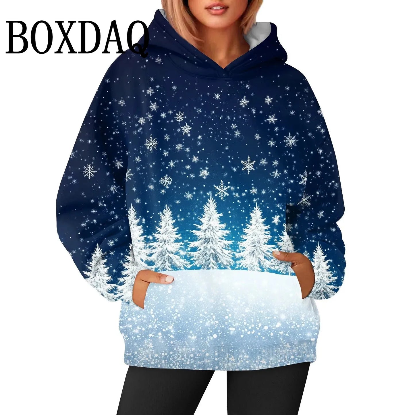 Women’s Christmas Sweatshirt – 3D Santa Claus & Christmas Tree Pullover