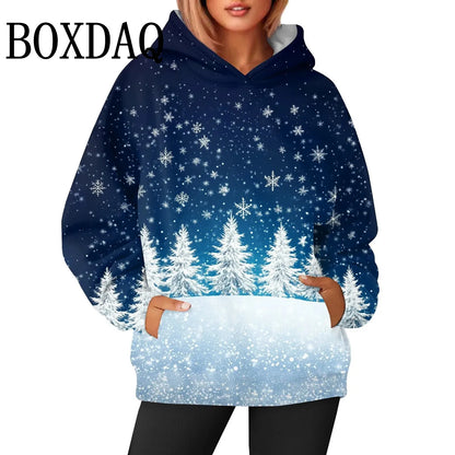 Women’s Christmas Sweatshirt – 3D Santa Claus & Christmas Tree Pullover