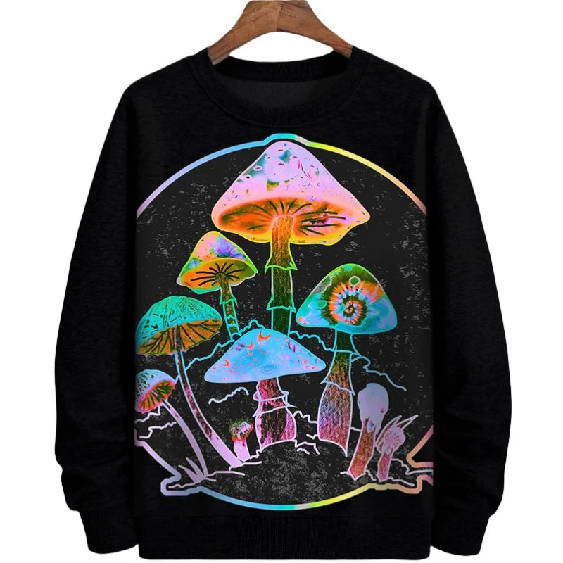 3D Mushroom Hoodie – Colorful Moth Graphic Sweatshirt for Men & Women