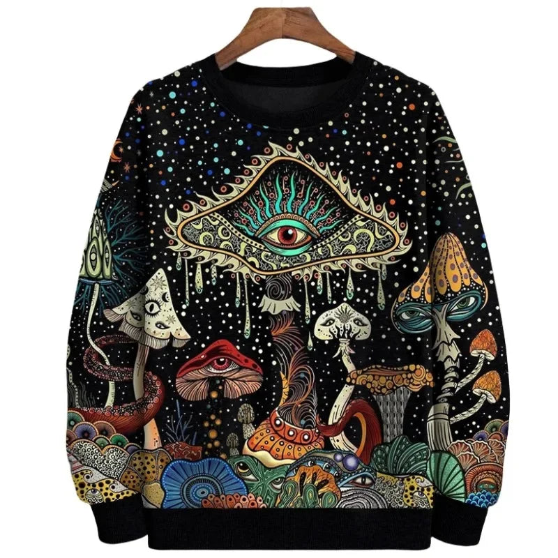 3D Mushroom Hoodie – Colorful Moth Graphic Sweatshirt for Men & Women