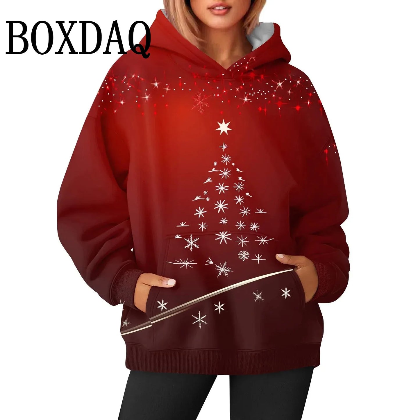 Women’s Christmas Sweatshirt – 3D Santa Claus & Christmas Tree Pullover