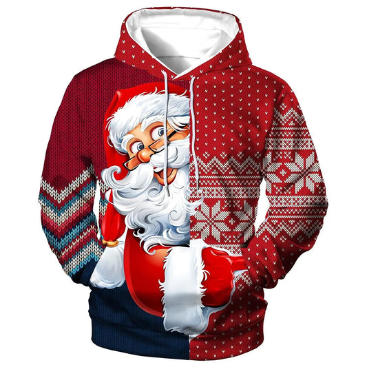 Men’s Christmas Hoodie – Funny Santa Claus Print Oversized Sweatshirt