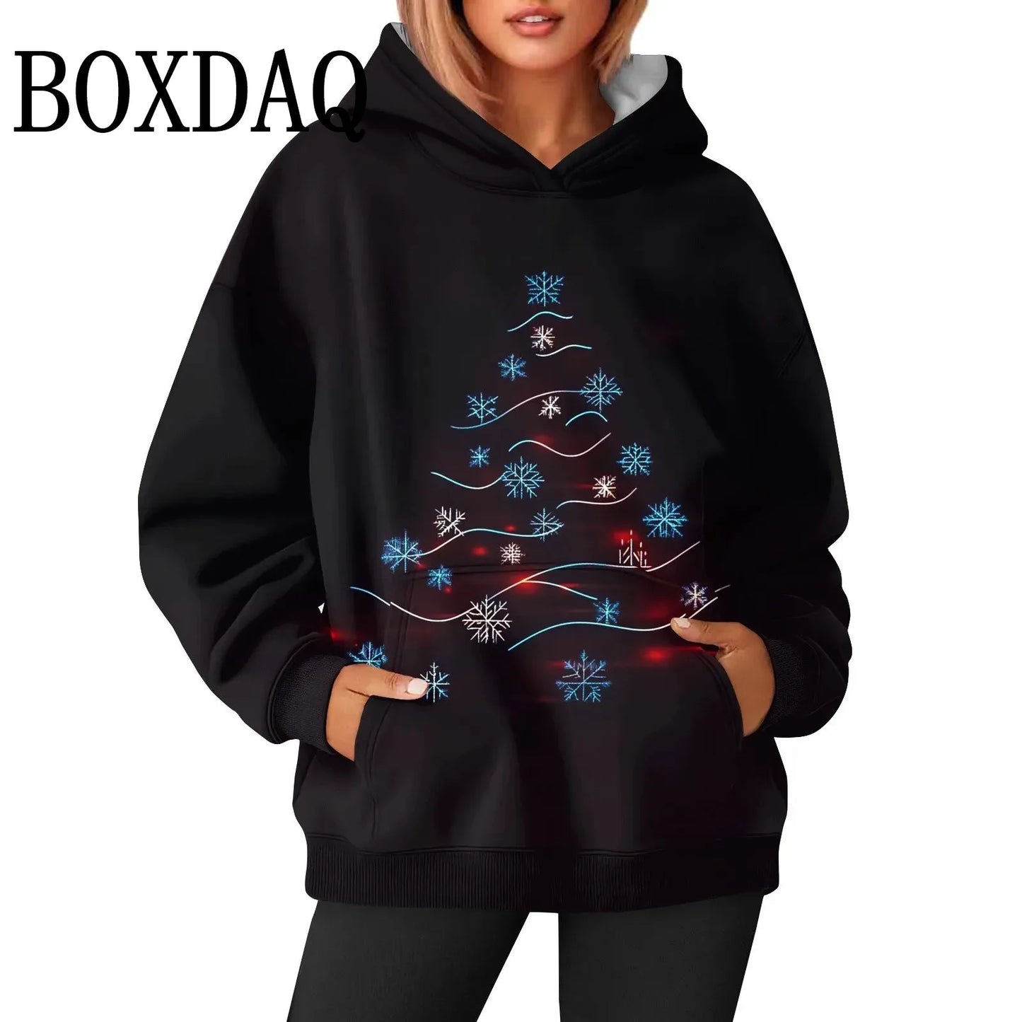 Women’s Christmas Sweatshirt – 3D Santa Claus & Christmas Tree Pullover